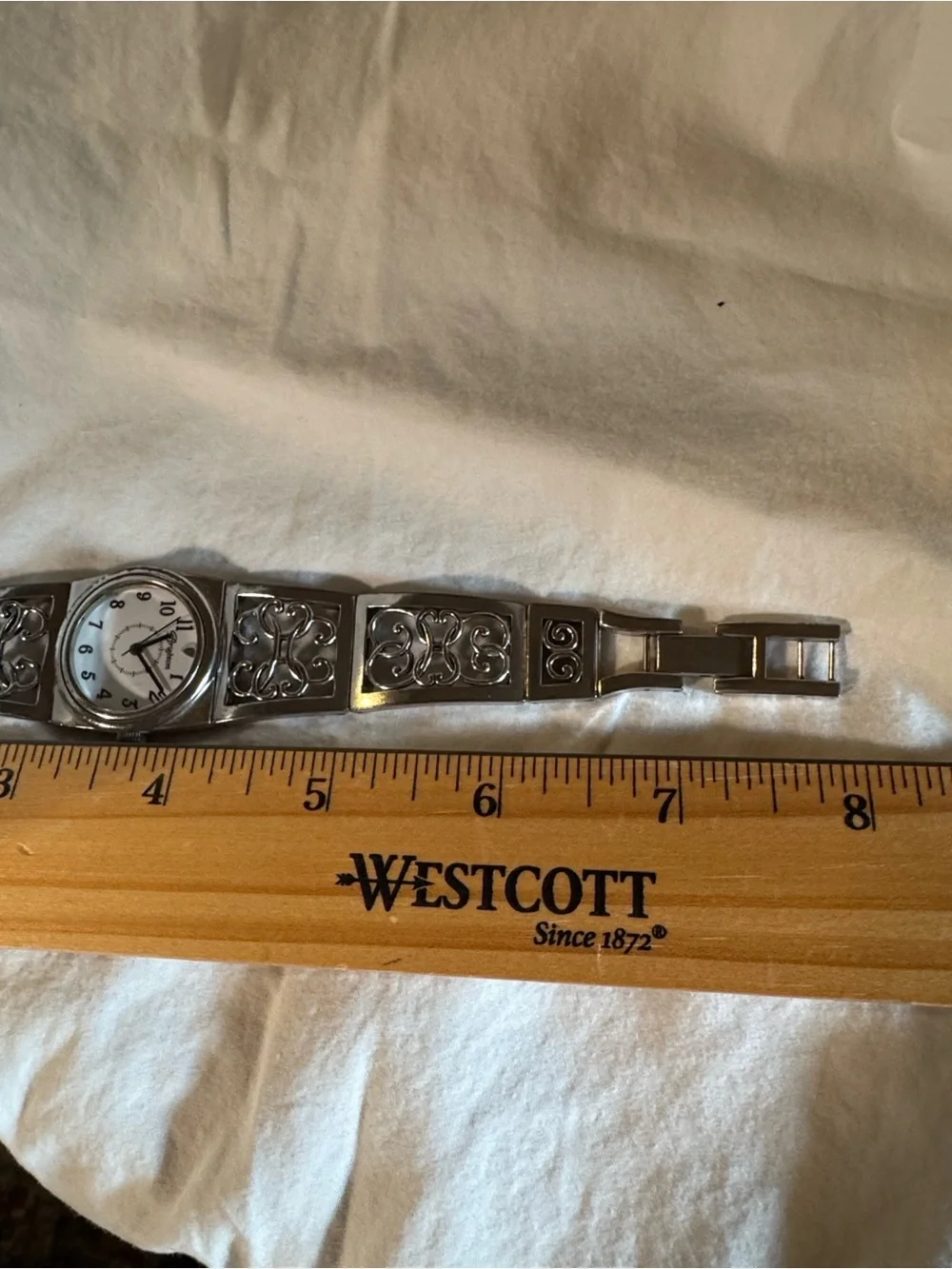 Vintage, Retired, Brighton Silver Filigree Bracelet Watch w/ White Dial Like New